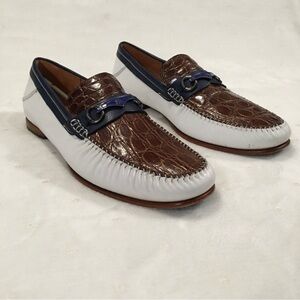 Men Mezlan Platinum Gaudi Crocodile Skin Horse Bite Loafers